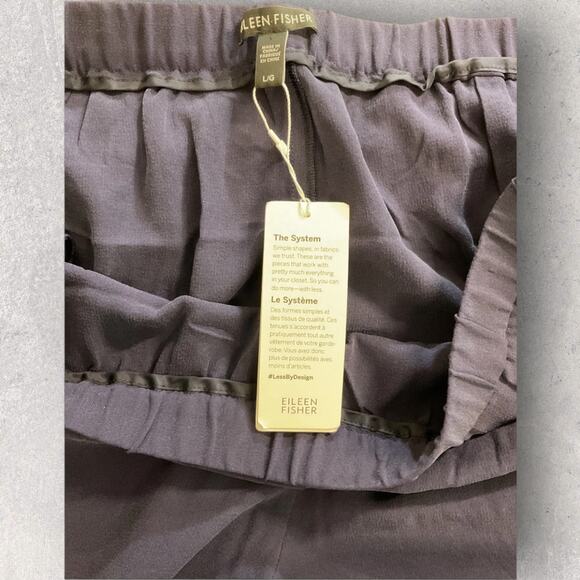 NWT Eileen Fisher Silk Georgette Crepe Slouchy Ankle Pants Navy Blue L - Picture 6 of 9